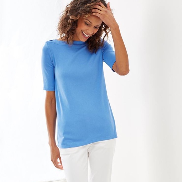 J. Jill MP NEW Pima Cotton Elbow-Sleeve Boat-neck Top NWT - Picture 1 of 6